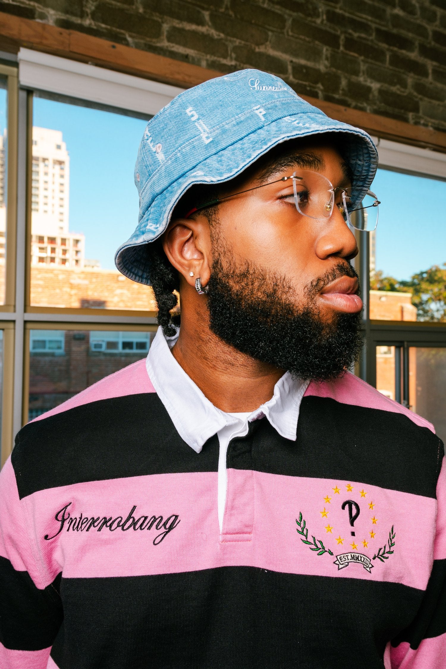 Pink Striped Interrobang Rugby Shirt