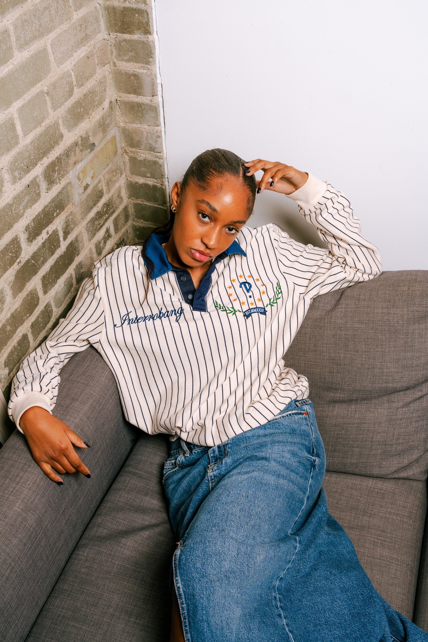 Cream Pinstriped Interrobang Rugby Shirt