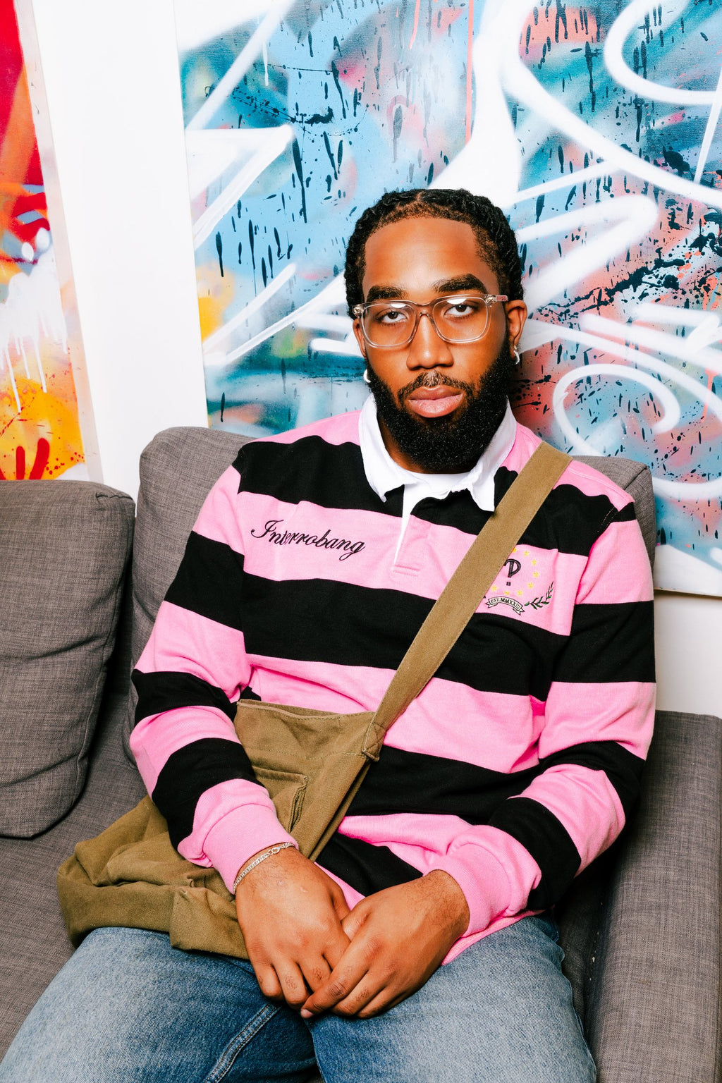 Pink Striped Interrobang Rugby Shirt